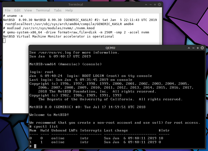 NetBSD on Qemu+NVMM